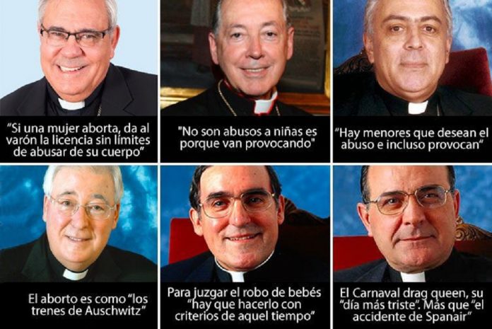 De izquierda a derecha y arriba abajo, obispos de Granada, Lima, Tenerife, Alcalá de Henares, Barcelona y Canarias. DIARIO PÚBLICO