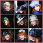 Nuestra colaboradora, posando como una verdadera modelo profesional, con algunos de los sombreros hallados en Orvieto.