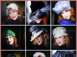 Nuestra colaboradora, posando como una verdadera modelo profesional, con algunos de los sombreros hallados en Orvieto.