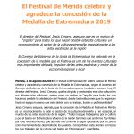 Agradecimiento Medalla Festiva Mérida.