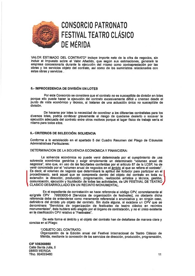 Página del pliego de condiciones que contiene otra cláusula favorable a Cimarro.
