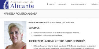 Captura de la web del Ayuntamiento de Alicante con el retrato de la concejala.