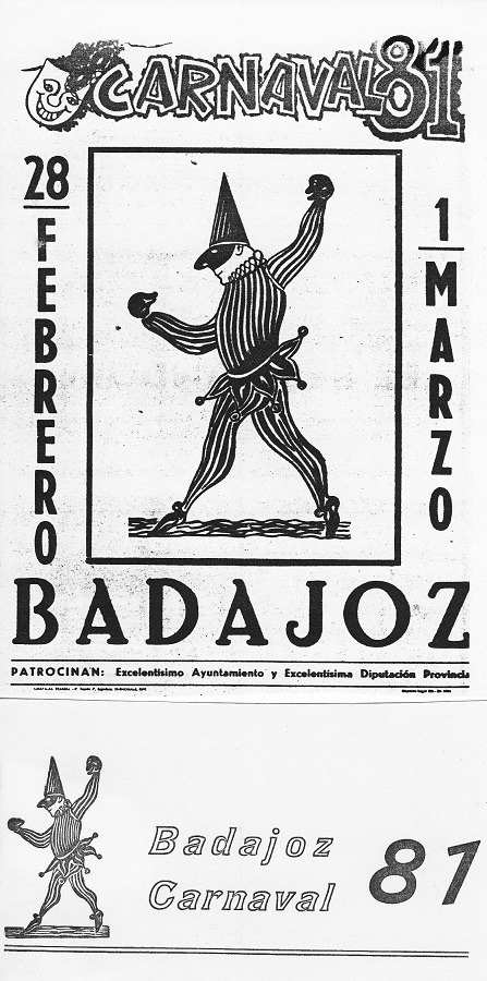 Cartel del primer Carnaval de Badajoz en 1981, diseñado por el periodista. ARCHIVO J.M. PAGADOR