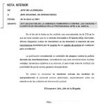 Comunicación interna alertando de la amenaza.