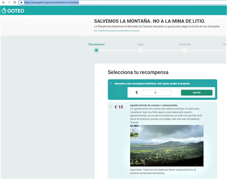Fundación Goteo. Programa de mecenazgo para salvar la Montaña de Cáceres. DE SU WEB