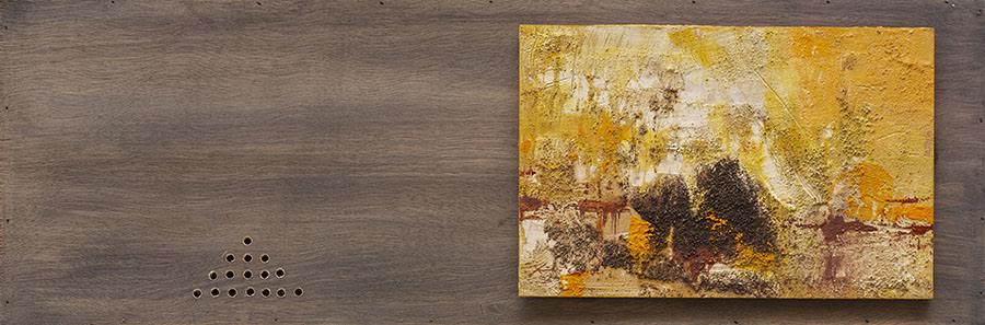 PAISAJE DESPOBLADO II, 2018. Caixa Natura. T. mixta sobre madera 20 x 60 cm.