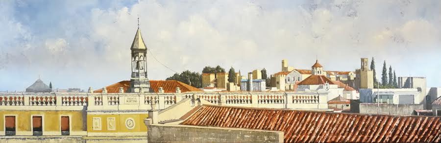 El ayuntamiento desde la catedral. Óleo sobre lienzo, 217x70 cm.