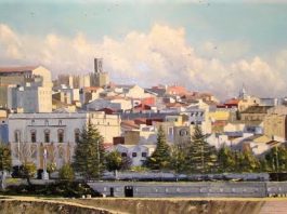 Badajoz. Óleo sobre lienzo, 150x50 cm.