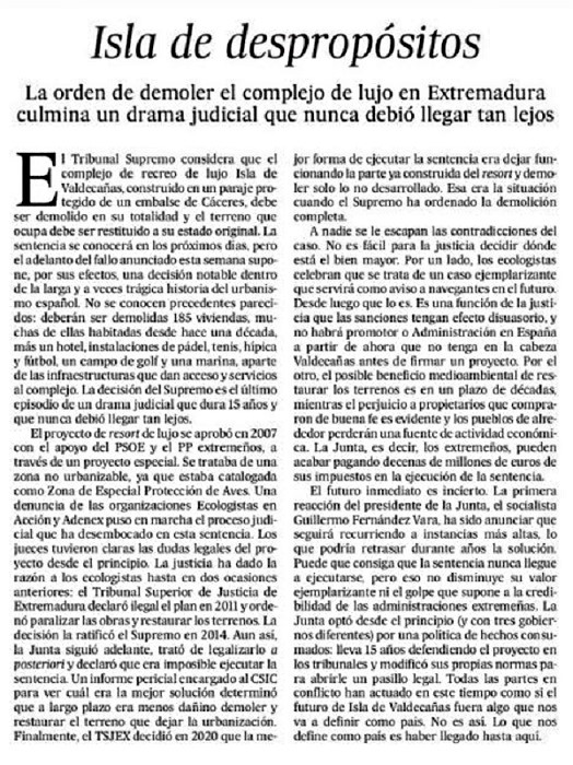 Editorial de El País del 12 de febrero, sobre el asunto