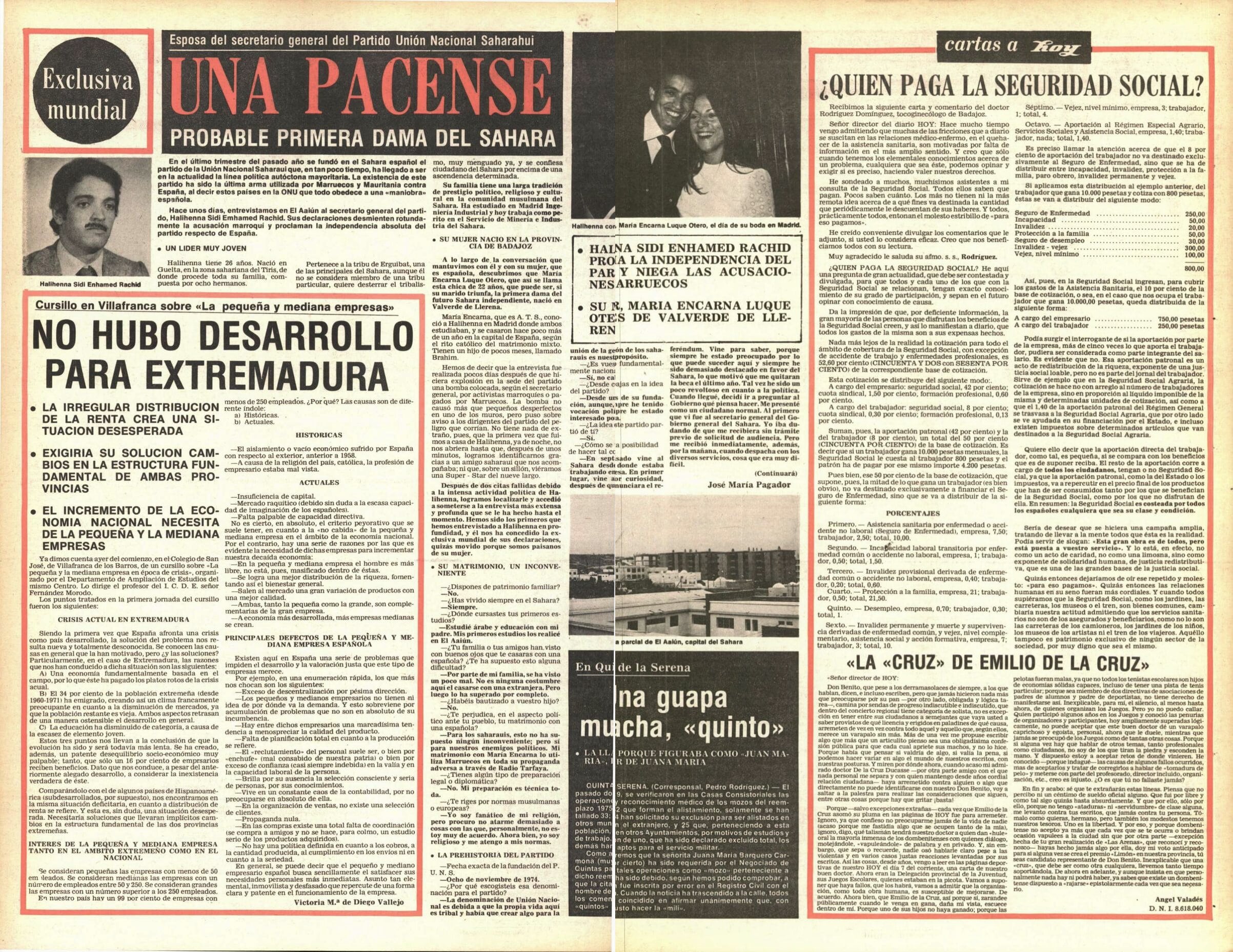 1975. Doble página con la primera entrega de mi exclusiva sobre el saharaui Halihenna, luego alto cargo marroquí para el Sáhara.