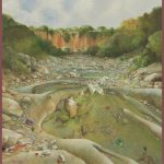 VIAJEROS CAMINO AL MAR, óleo-tabla, 68×64 cm.