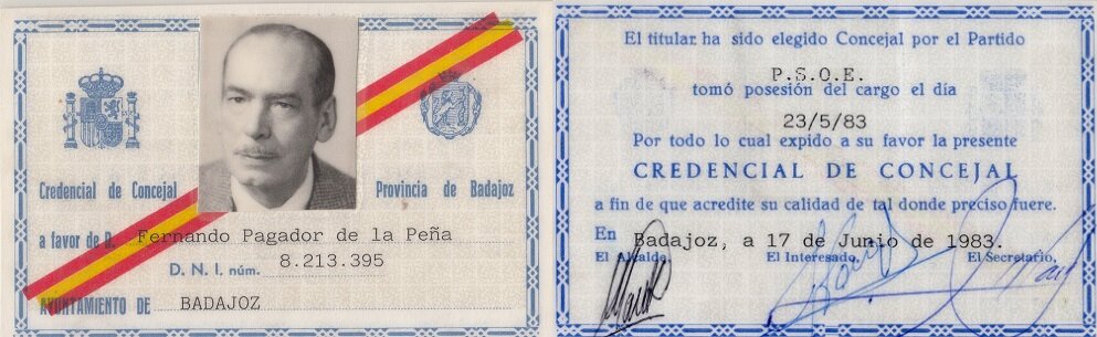 La primera credencial de mi padre como concejal socialista del Ayuntamiento de Badajoz