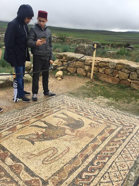 Mosaico romano en la antigua ciudad de Voubilis.