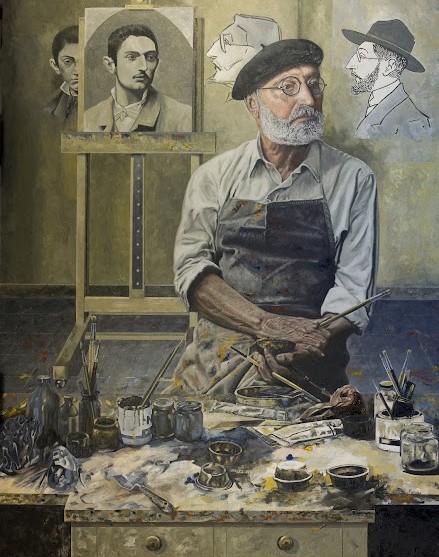 El pintor, en su estudio de Getxo, ante una de sus obras.