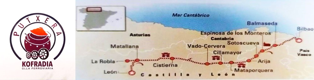 Logo de la cofradía y mapa de la línea férrea de La Robla.