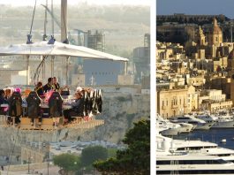 'Dinner in the sky Malta' y vista aérea de la ciudad. J.M. PAGADOR. MONTAJE PROPRONews