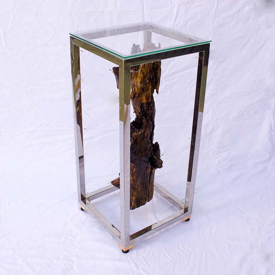 BRUTnature II - 40 x 40 cm h 88 cm – madera de deriva y acero inox