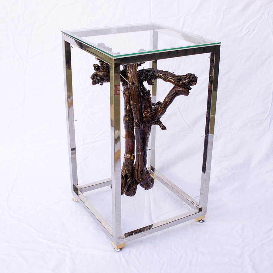WINEtree III - 50 x 50 cm h 88 cm – madera de cepa y acero inox