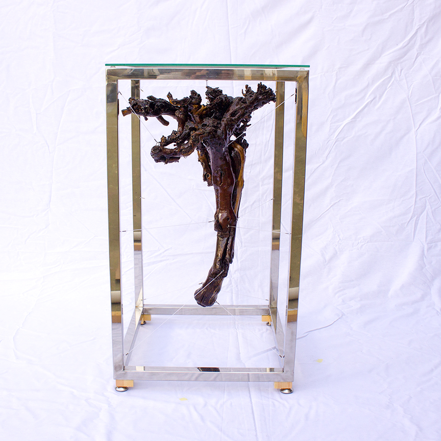 WINEtree IV - 50 x 50 cm h 88 cm – madera de cepa y acero inox