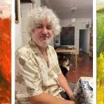 El artista y dos de sus obras más recientes.