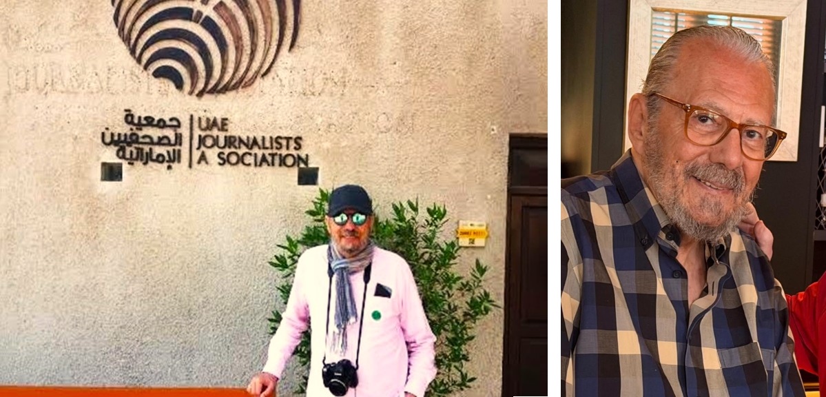 El reportero en la Asociación de Periodistas de Emiratos y en la actualidad. ARCHIVO J.M. PAGADOR y JUAN TORRE